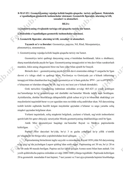 geometriyaning vujudga kelishi haqida tarixiy ma'lumotlar — DOCX