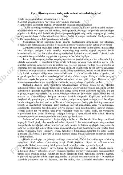 mehnat an'analarining o‘rni — DOCX