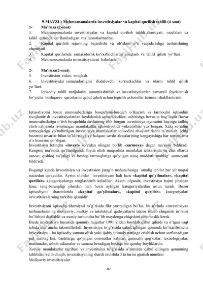 mehmonxonalarda investitsiyalar va kapital qurilish tahlili — DOC