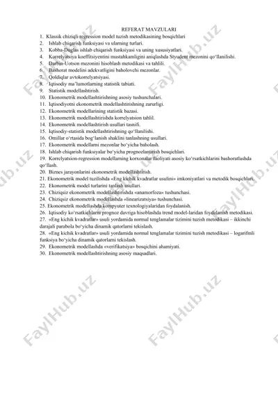 ekonometrik modellashtirish mavzulari — DOCX