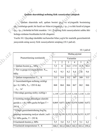 neft qatlam sharoitidagi fizik xususiyatlari — DOCX
