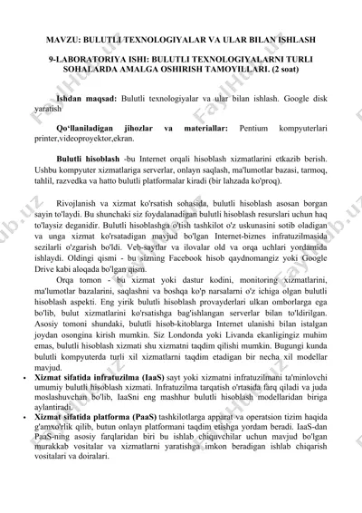 bulutli texnologiyalar va ulari bilan ishlash — DOCX