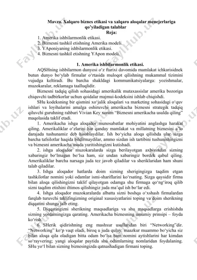 xalqaro biznes etikasi va xalqaro aloqalar menejerlariga qo’yiladigan talablar — DOCX