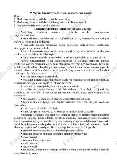 marketing dasturini ishlab chiqish ketma-ketligi — DOCX