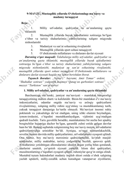 mustaqillik yillarida o‘zbekıstondagı ma’navıy va madanıy taraqqıyot — DOCX