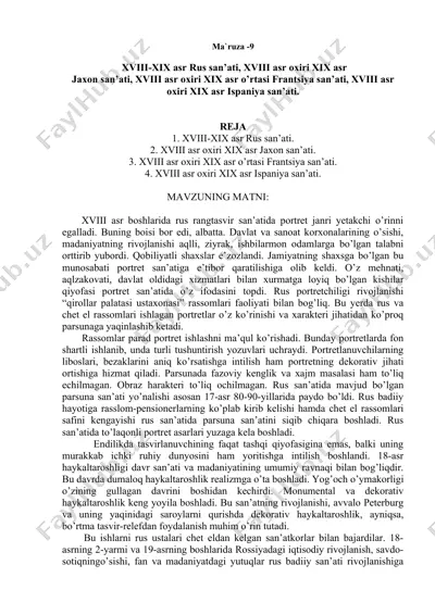 xviii-xix asr rus, jaxon, frantsiya va ispaniya san'ati — DOC
