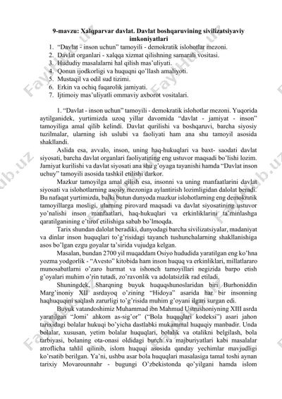 "xalqparvar davlat. davlat boshqaruvining sivilizatsiyaviy imkoniyatlari" — DOCX