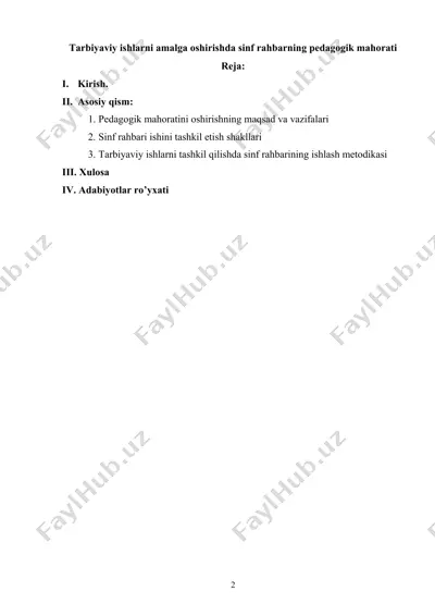 tarbiyaviy ishlarni amalga oshirishda sinf rahbarning pedagogik mahorati — DOCX