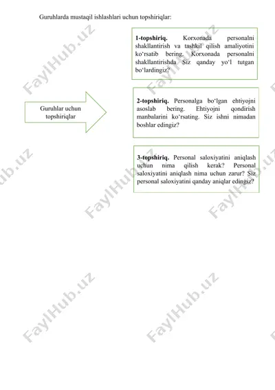 personal saloxiyat aniqlash topshiriqlari — DOCX