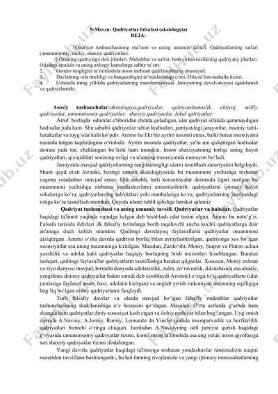 qadriyatlar falsafasi (aksiologiya) — DOCX