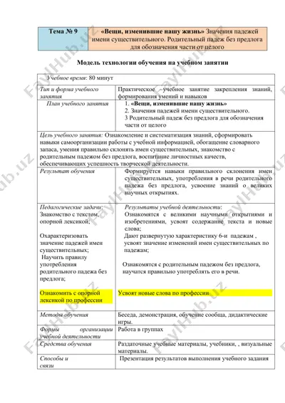 модель технологии обучения на учебном занятии — DOCX