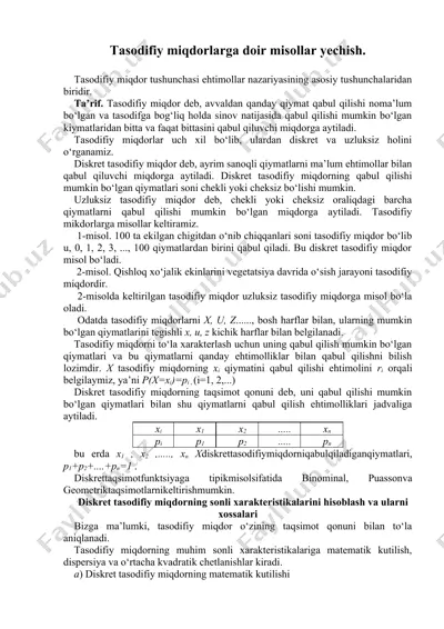 tasodifiy miqdorlar haqida ma'qulotlar — DOCX