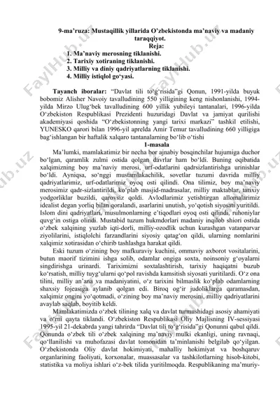 o'zbekistonda ma'naviy va madaniy taraqqiyot — DOC