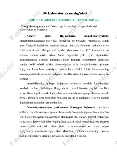 fermentlarni barqarorlash texnologiyasi — DOCX