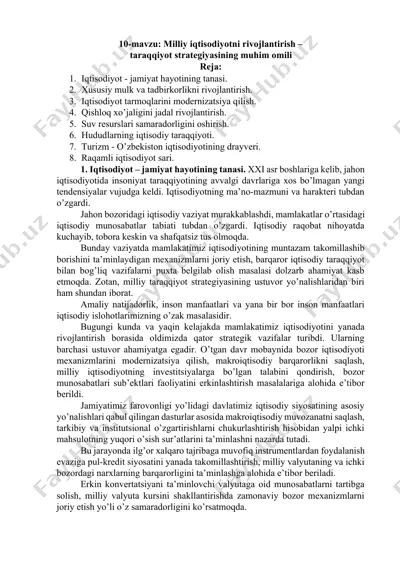 milliy iqtisodiyotni rivojlantirish – taraqqiyot strategiyasining muhim omili — DOCX