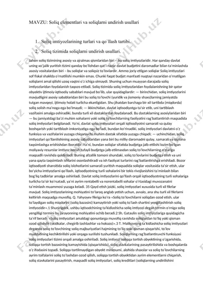 soliq elementlari va soliqlarni undirish usullari — DOCX