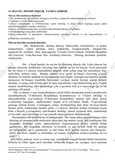 dinshunoslik faniga kirish — DOCX