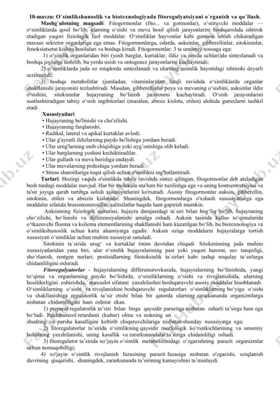 fitogormonlar va ularning oʻsish va meva hosil qilish jarayonlarini boshqarish — DOCX