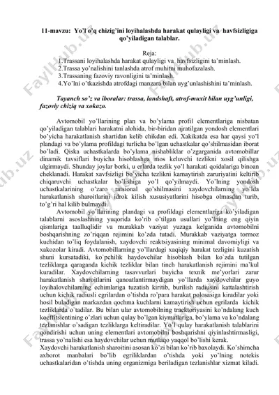 avtomobil yo’llaridagi harakat qulayligi va havfsizligi — DOCX