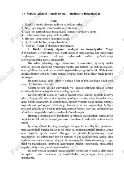 kuchli ijtimoiy siyosat: mohiyat va imkoniyatlar — DOCX