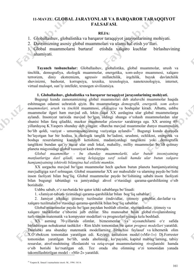 globallashuv, globalistika va barqaror taraqqiyot jarayonlarining mohiyati — DOCX