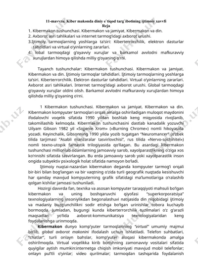 kiber makonda diniy e`tiqod targ`ibotining ijtimoiy xavfi — DOCX