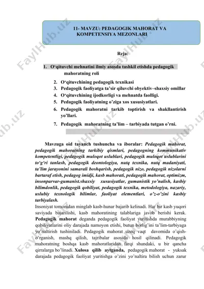 pedagogik mahorat va kompetensiya mezonlari — DOCX