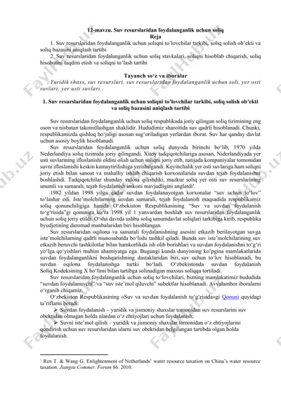 suv resurslaridan foydalanganlik uchun soliq — DOCX