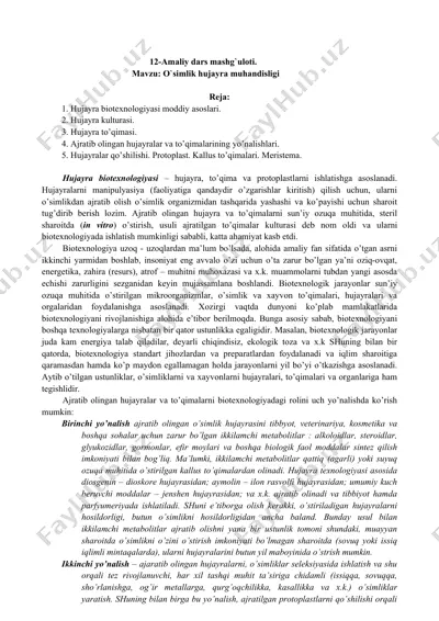 hujayra biotexnologiyasi mashg'uloti — DOCX