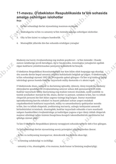 o'zbekiston respublikasida ta'lim sohasida amalga oshirilgan islohotlar — DOCX