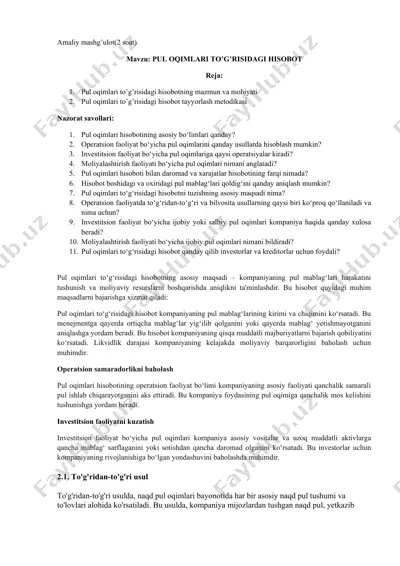 pul oqimlari to‘g‘risidagi hisobot — DOCX