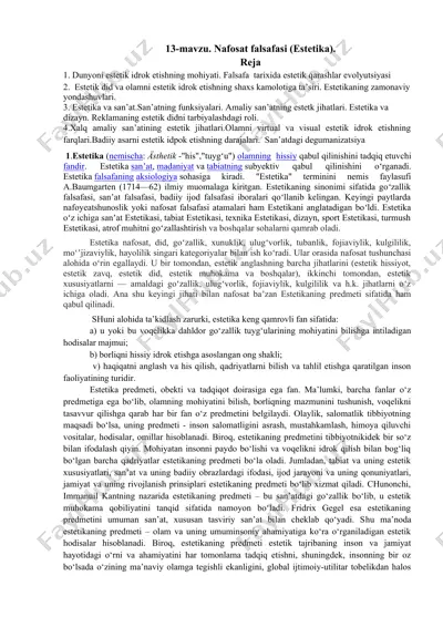 nafosat falsafasi (estetika) — DOCX
