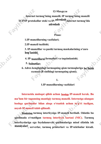 ip-manzillar va ulanish — DOCX