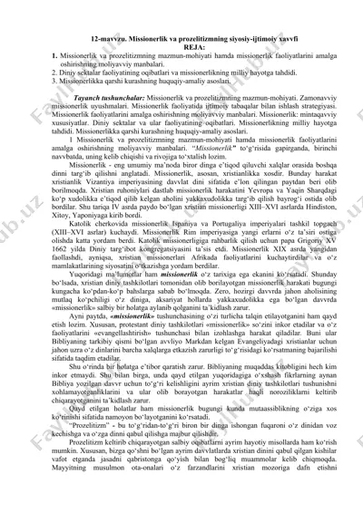 missionerlik va prozelitizmning siyosiy-ijtimoiy xavfi — DOCX
