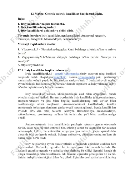 irsiy kasalliklar haqida tushuncha — DOCX