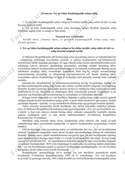 yer qa’ridan foydalanganlik uchun soliq — DOCX