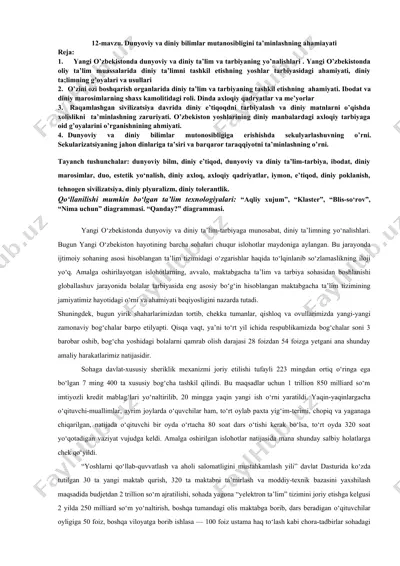 dunyoviy va diniy ta'lim-tarbiyaning yo'naltirilishi — DOCX