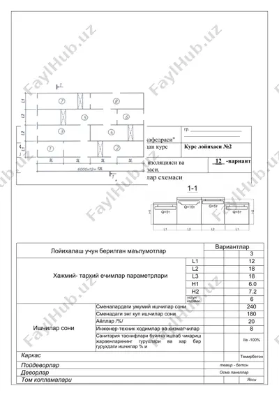 саноат ва фуқаро бинолари архитектураси фанидан курс лойихаси — DOCX