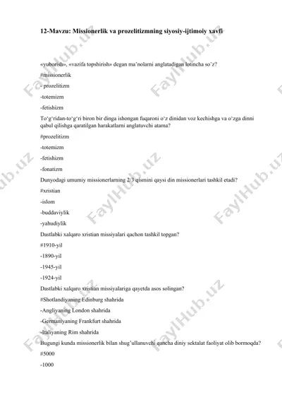 missionerlik va prozelitizmning siyosiy-ijtimoiy xavfi — DOCX