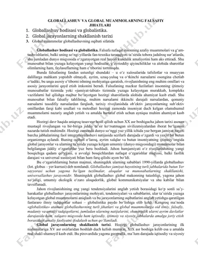 globallashuv va global muammolarning falsafiy jihatlari — DOCX