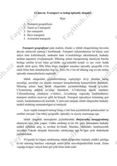 transport va tashqi iqtisodiy aloqalar — DOCX
