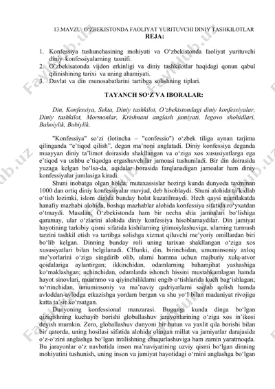 o‘zbekistonda faoliyat yurituvchi diniy tashkilotlar — DOCX
