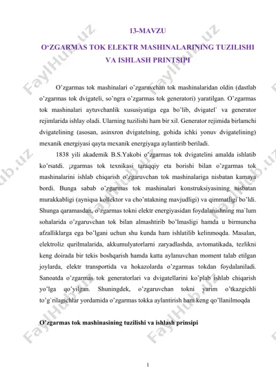 o‘zgarmas tok elektr mashinalarining tuzilishi va ishlash printsipi — DOCX