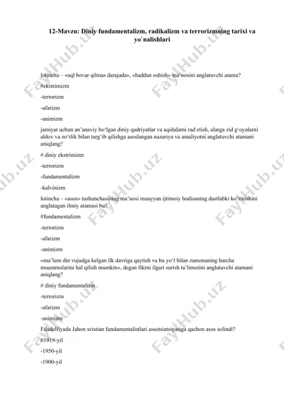 diniy fundamentalizm, radikalizm va terrorizmning tarixi va yo`nalishlari — DOCX