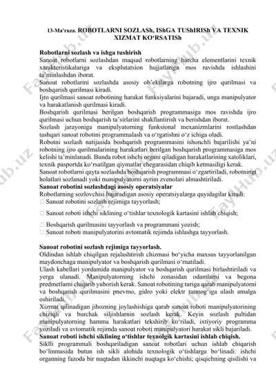 robotlarni sozlash va ishga tushirish — DOCX