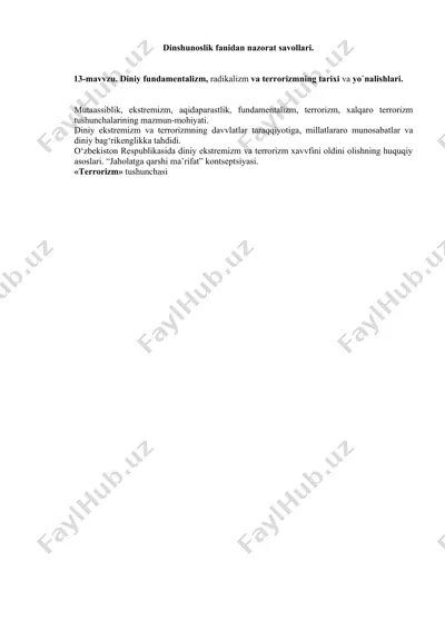 diniy fundamentalizm, radikalizm va terrorizm — DOCX
