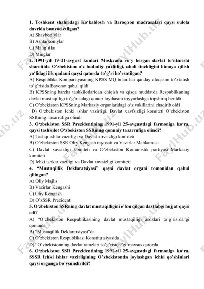 o'zbekiston respublikasining mustaqilligi — DOCX