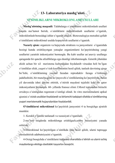 o'simliklarni mikroklonlash usullari — DOCX