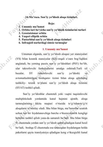 sunʼiy yoʻldosh aloqa tizimlari — DOCX