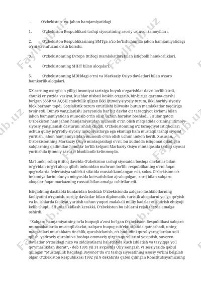 o‘zbekiston tashqi siyosati — DOCX